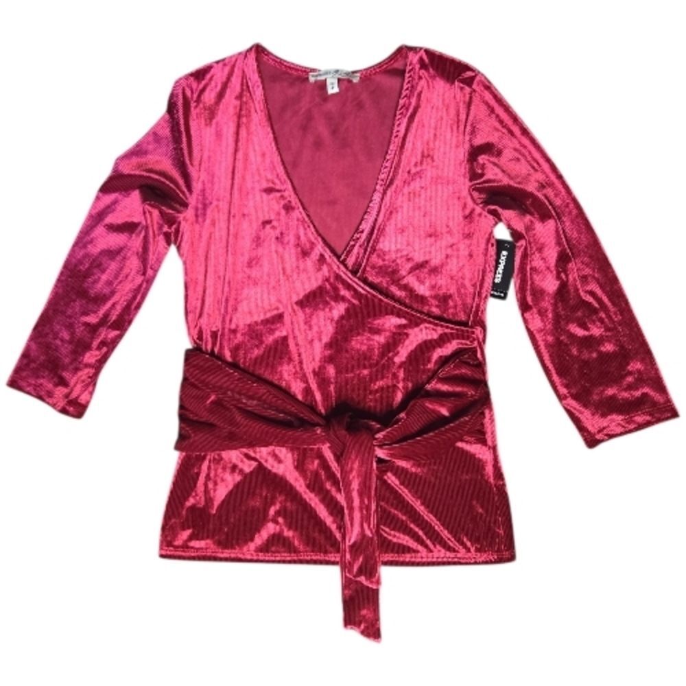 Express Red Velvet Wrap Top - S